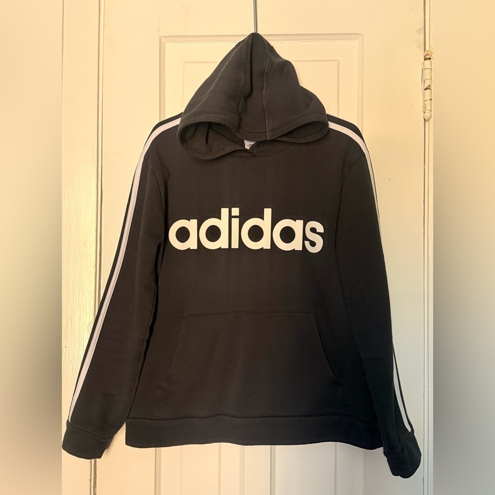 Adidas Black Hoodie with White Lettering